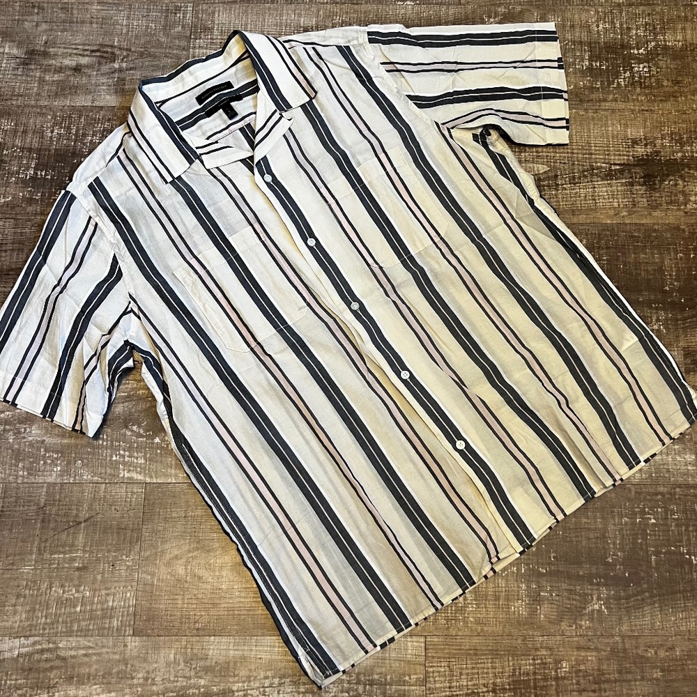 Men's Banana Republic Standard Fit Stripe Shirt CREAM/GREY/PINK - Sz Large Tall